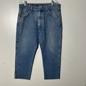 Vintage 70s Wrangler Baggy Straight Leg Blue Denim Jeans Men’s Size 36x30